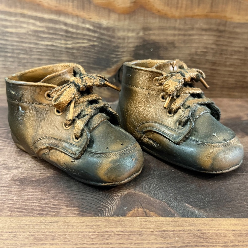 Vintage Bronzed Baby Shoes Pair Cute Keepsake Nursery Decor Paperweight